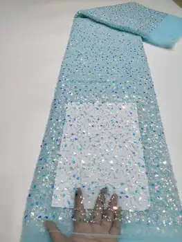 2023 Африканский синий 3D Блестки Тюль Кружевная Ткань Трубка Бусины 3D Вышивка Блестками Французское Сетчатое Кружево Вечеринка Свадьба YYZ8917