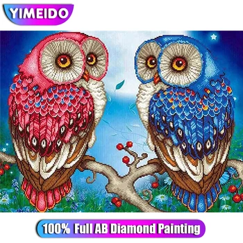 YIMEIDO Couple Owl 100% Полный Комплект алмазной живописи AB Цветное Животное Луна Квадратная/ Круглая Алмазная Вышивка Ручной работы DIY Home Decor