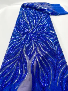 Нигерийская Кружевная Ткань С Блестками 2023 bluie Высококачественное Африканское Кружево Французский Тюль С Вышивкой Блестками Кружевные Ткани Для Вечернего Платья