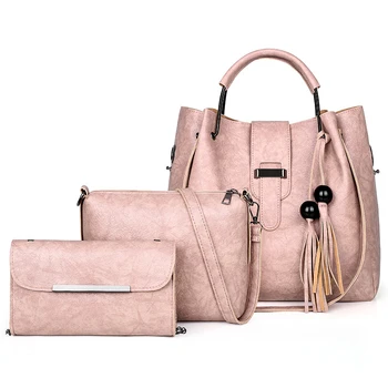 Amberler Женские сумки из искусственной кожи высокого качества, комплект из 3 предметов, сумка через плечо, модная Винтажная Женская сумка через плечо, большие сумки-тоут