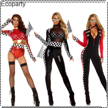 Новый женский сексуальный костюм девушки-супергонщицы, Черно-красная машина, униформа девушки-болельщицы, костюм для вечеринки в честь Хэллоуина, необычный наряд для девочек-водителей