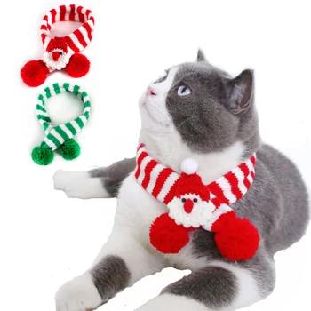 Рождественский шарф для домашних животных, Мягкая бандана из шерсти щенка, теплые аксессуары для шеи, Праздничные наряды для кошек, щенков, котенков и маленьких собачек