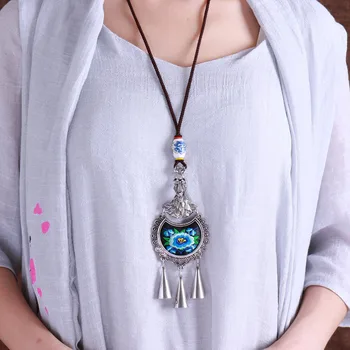 Лэнди Юньнань этнический стиль Мяо этнический стиль вышивка цветы винтажное ожерелье с павлином кулон ювелирные изделия прямые продажи с фабрики