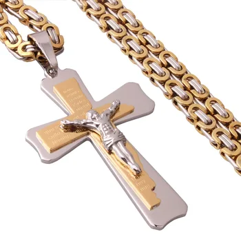 Византийское ожерелье шириной 6 мм, 22 дюйма, модные украшения, серебро, Золото, нержавеющая сталь, панк-подвеска с крестом для мужчин и мальчиков