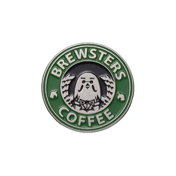 Кофейные эмалевые булавки Brewster's Зеленый Значок Милая брошь на лацкане Ювелирный подарок для друзей