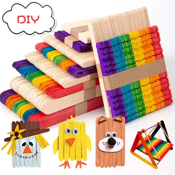 Упакованные в пакеты палочки для мороженого основного цвета, палочки для цветного мороженого, палочки для игрушек ручной работы, деревянные палочки