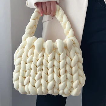 Модная женская повседневная сумка Ручной работы, женская повседневная сумка-тоут из исландской шерсти, мягкая самотканая сумка для вязания крючком, сумка для подарков ручной работы