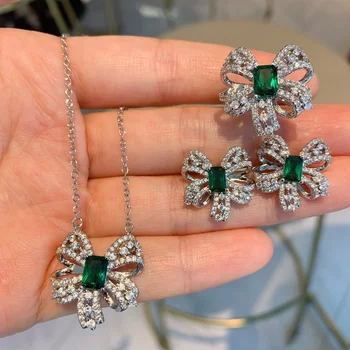 подлинный люксовый бренд real jewels Зеленая шпинель лук цепочка из кости ожерелье женская сетка краснозеленые простые серьги ювелирный набор высокого качества