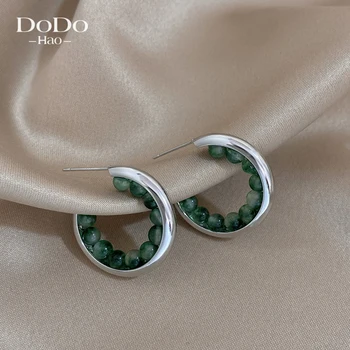 DODOHAO Fashion Золотого цвета, большие зеленые акриловые бусины, серьги-кольца для женщин, широкие Большие металлические серьги с круглым кругом