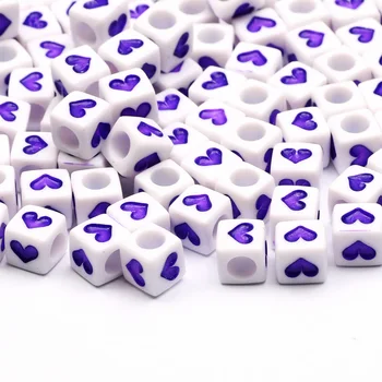 Свободные акриловые бусины в форме фиолетового сердца, 6x6 мм, Белые бусины-распорки Для изготовления ювелирных изделий, Аксессуары для ожерелья и браслета 