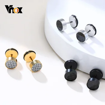 Vnox Панк Маленькие мужские серьги-гвоздики из углеродного волокна и нержавеющей стали, черный мужской аксессуар для ушей, готические украшения