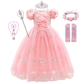 Косплей принцессы Авроры Рапунцель для девочек, нарядное детское платье на Рождество и Хэллоуин, Тюлевый маскарадный костюм для детей, Розовый Dre для девочек на День рождения