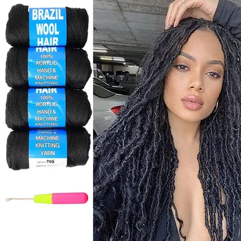Бразильская шерстяная акриловая пряжа для волос 100% ручной вязки, шерстяное плетение волос для африканского вязания крючком, гигантская коса Бесплатная доставка