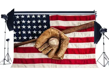 Бейсбольный фон, бейсбольная перчатка Гранж на фоне американского флага, звездно-полосатый фон для фотосъемки спортивного матча