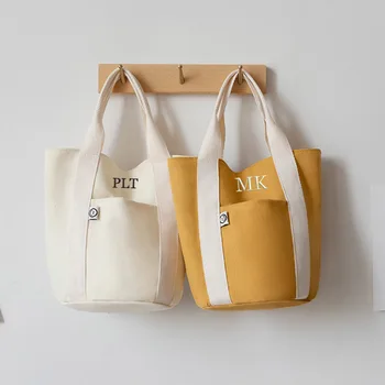 Холщовая сумочка, холщовый студенческий ланч-бокс с персонализированным вышитым именем, сумка для бенто, Маленькая тканевая сумка, Мужская Женская сумка для ланча