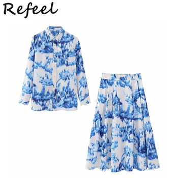 Женская блузка Refeel из поплина с шикарным принтом, весенне-летний модный топ, женская дизайнерская уличная рубашка, блузы с длинным рукавом