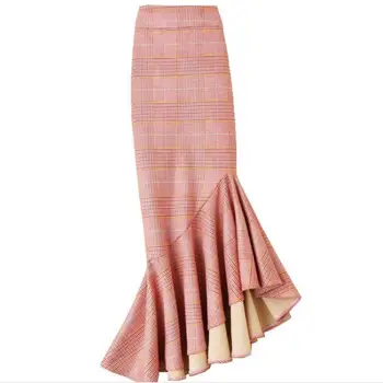 клетчатая замшевая юбка-труба женская с высокой талией, нерегулярная упаковка, юбка-русалка длиной до бедер до колен