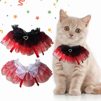 Кружевной нагрудник с открытой шнуровкой, удобный шейный платок с кружевным бантом, шейный платок для кошек и собак на Новый год