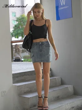 Летняя джинсовая юбка с высокой талией и вышивкой, сексуальная эластичная джинсовая юбка в стиле хип-хоп, женские мини-байкерские юбки трапециевидной формы выше колена