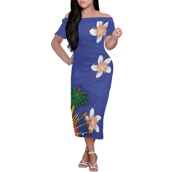 Элегантное Сексуальное платье Франжипани Флаг Гаити Полинезийский Племенной Принт С Открытым плечом И Коротким рукавом Модное Роскошное платье для официальных мероприятий