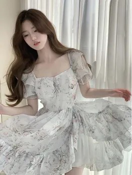 Французская милая фея, Элегантное приталенное платье, Корейское модное Повседневное Винтажное мини-платье, Пляжное вечернее Летнее платье в стиле Бохо для женщин 2023 г.