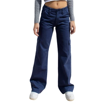 Женские брюки-карго Xingqing 2000-х, однотонные широкие брюки с низкой талией и множеством карманов, спортивные штаны y2k в стиле гранж Fairycore