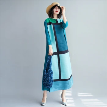 Длинное Женское Платье в Плиссированную Клетку Miyake 2021, Осень-Зима, Негабаритная Дизайнерская Инди-Эстетическая Одежда