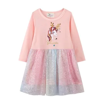 Радужное платье для девочек с длинным рукавом, праздничная пачка, детское хлопковое платье принцессы, милый подарок на День Рождения, детское платье на Хэллоуин