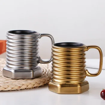 TingKe European creative гальваническое покрытие серебро золото черный керамическая чашка в форме винта кружка современная домашняя офисная керамическая кофейная чашка
