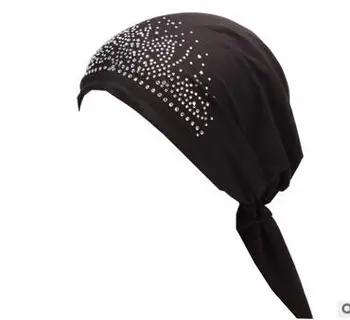 1 шт./лот, женский повседневный мусульманский хиджаб, модальный однотонный эластичный хиджаб со стразами, индийская мусульманская кепка из Дубая