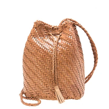 Женская сумка через плечо из 100% натуральной кожи, плетеная повседневная сумка для покупок, винтажный кошелек-тоут, сумки через плечо из воловьей кожи