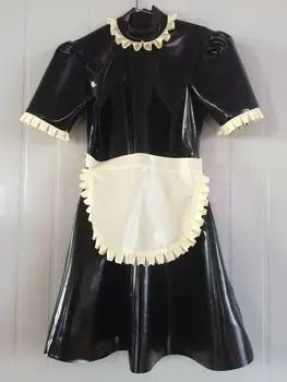 Латексная резина Gummi, черное платье горничной kleid, костюм, фартук, косплей, рок, S-XXL
