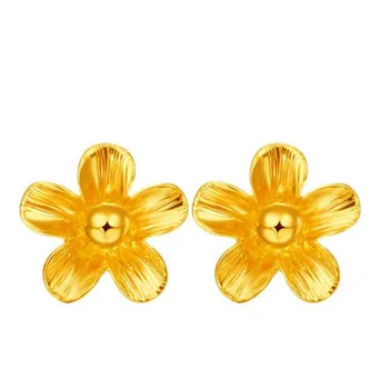 Новые серьги-гвоздики из желтого золота 999 пробы 24 карат в виде цветка