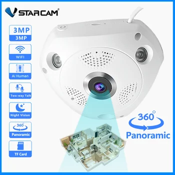 Беспроводная IP-купольная камера Vstarcam 3MP 360-градусная широкоугольная ONVIF-камера видеонаблюдения 