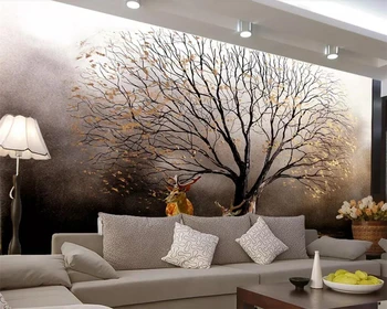бейбехан Пользовательские обои 3d фреска Европейское золотое дерево пятнистый олень картина маслом фон обои домашний декор 3d обои