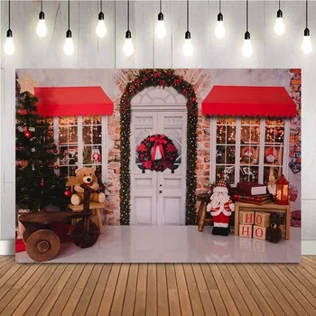 Рождественский мишка Магазин Фон для фотосъемки Санта Клаус Уличный магазин Фон для фотостудии Детский портретный фотосалон