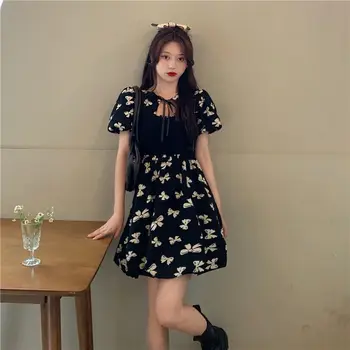 Bella, новые летние винтажные платья с цветочным рисунком, милые Корейские элегантные платья в стиле пэчворк, шикарное повседневное платье Slim Party Revolve 2021