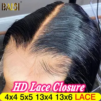 BAISI Hair 4x4 5x5 HD Кружевная Застежка Предварительно Выщипанная С Детскими Волосами Бразильские Прямые Девственные Волосы HD Прозрачная Кружевная Застежка