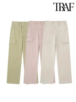 Весенние модные Женские брюки-карго с карманами, пуговицами и молнией спереди, Прямые брюки полной длины, Женские брюки Y2K