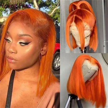 Парик с прямыми волосами 13x4, Имбирные парики из человеческих волос на шнурке спереди, имбирно-оранжевый парик с прямыми волосами для женщин, парик с изюминкой из человеческих волос