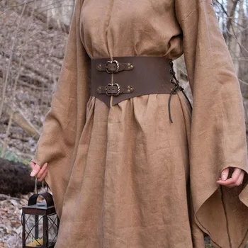 Средневековый Широкий кожаный пояс, костюм в стиле стимпанк, аксессуар для женщин, косплей рыцаря-викинга, антикварный пояс, фестивальный пояс для платья