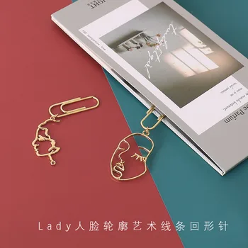 Креативный Дизайн Золотая Металлическая Скрепка Для Бумаги Lady Face Outline Art Line 32 мм Персонализированная Закладка Выдолбленная Книжная Полка