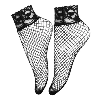 Сексуальные носки в сеточку, женские Черные Открытые Короткие кружевные носки до щиколотки, Летние женские нейлоновые прозрачные носки с оборками, Sokken Vrouwen