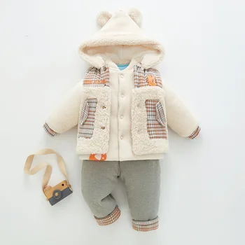 Зимний раздельный костюм для ребенка 1-2 лет, утепленная верхняя одежда для мальчиков, жилет в иностранном стиле, хлопковая куртка, Топ, Новинка 3