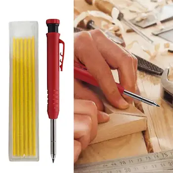 Твердый плотницкий карандаш 2,8 мм, встроенная точилка, Графитовый карандаш для разметки деревообработки с ручным управлением для строительства