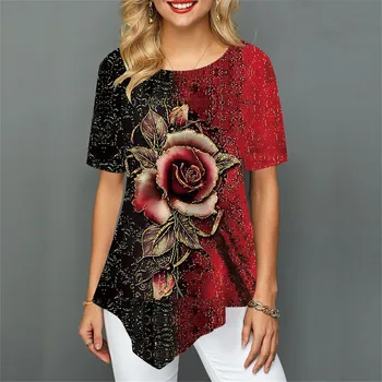 2023 Летняя роскошная женская футболка Wind с цветочным рисунком, Модный пуловер Harajuku с коротким рукавом, короткий рукав