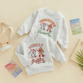 FOCUSNORM от 1 до 5 лет, толстовка для рождественских мальчиков и девочек, футболки, пуловер с длинными рукавами и буквенным принтом из мультфильма, серые топы