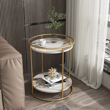 Nordic Light Luxury Slate 2-слойный журнальный столик для гостиной Мебель для дома Креативный столик для отдыха Круглый кофейный уголок