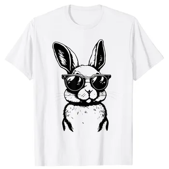 Кроличья мордочка в солнцезащитных очках для мальчиков, мужские футболки на Пасху для детей, футболки с изображением милого любителя кроликов, семейные пасхальные наряды