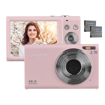 Цифровая камера Andoer 2.7K 48MP Видеокамера с 16-Кратным Зумом, Автофокусировка, Защита От встряхивания, Защита От Лица, Встроенная Светодиодная Подсветка с Сумкой для переноски